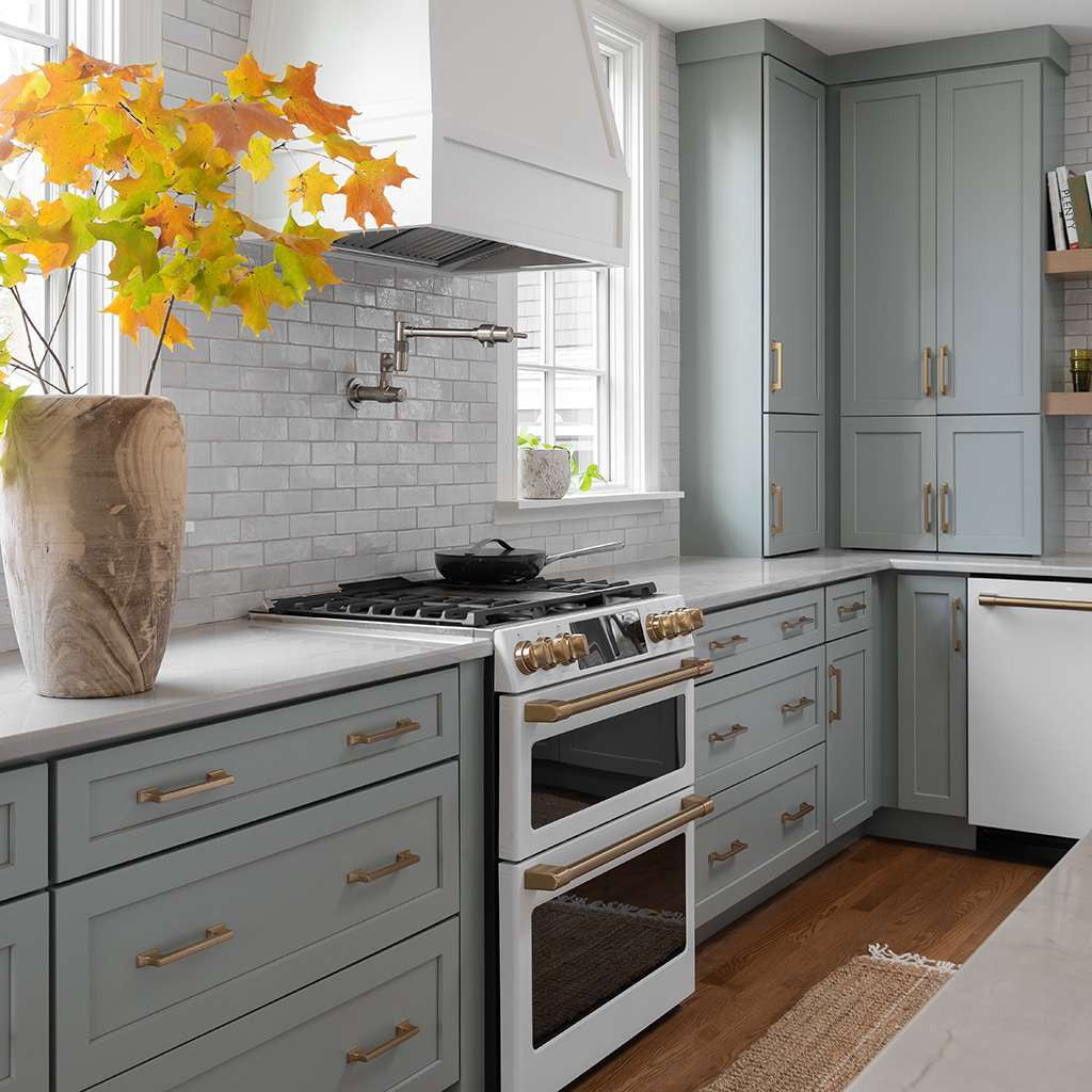 BELWITH KEELER Brownstone Champagne Bronze in Gray Kitchen