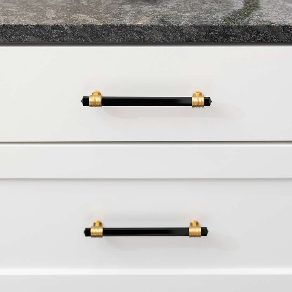 BELWITH KEELER Chrysalis Black Glass Handle Pull in Brushed Golden Brass 160mm B076308GB-BGB Mounted