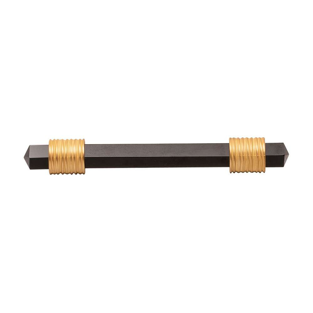 BELWITH KEELER Chrysalis Black Glass Handle Pull in Brushed Golden Brass 96mm B076306GB-BGB Front View