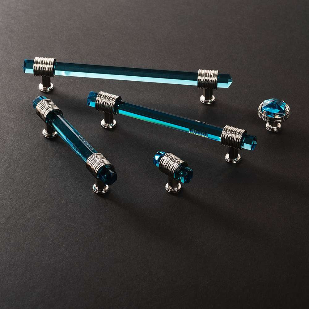 BELWITH KEELER Chrysalis in Polished Nickel with Cerulean Glass