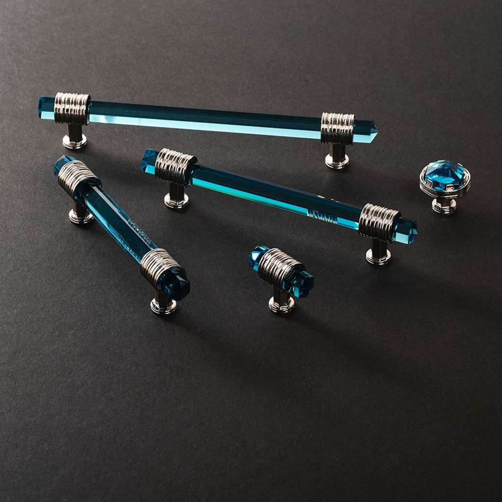 BELWITH KEELER Chrysalis in Polished Nickel with Cerulean Glass