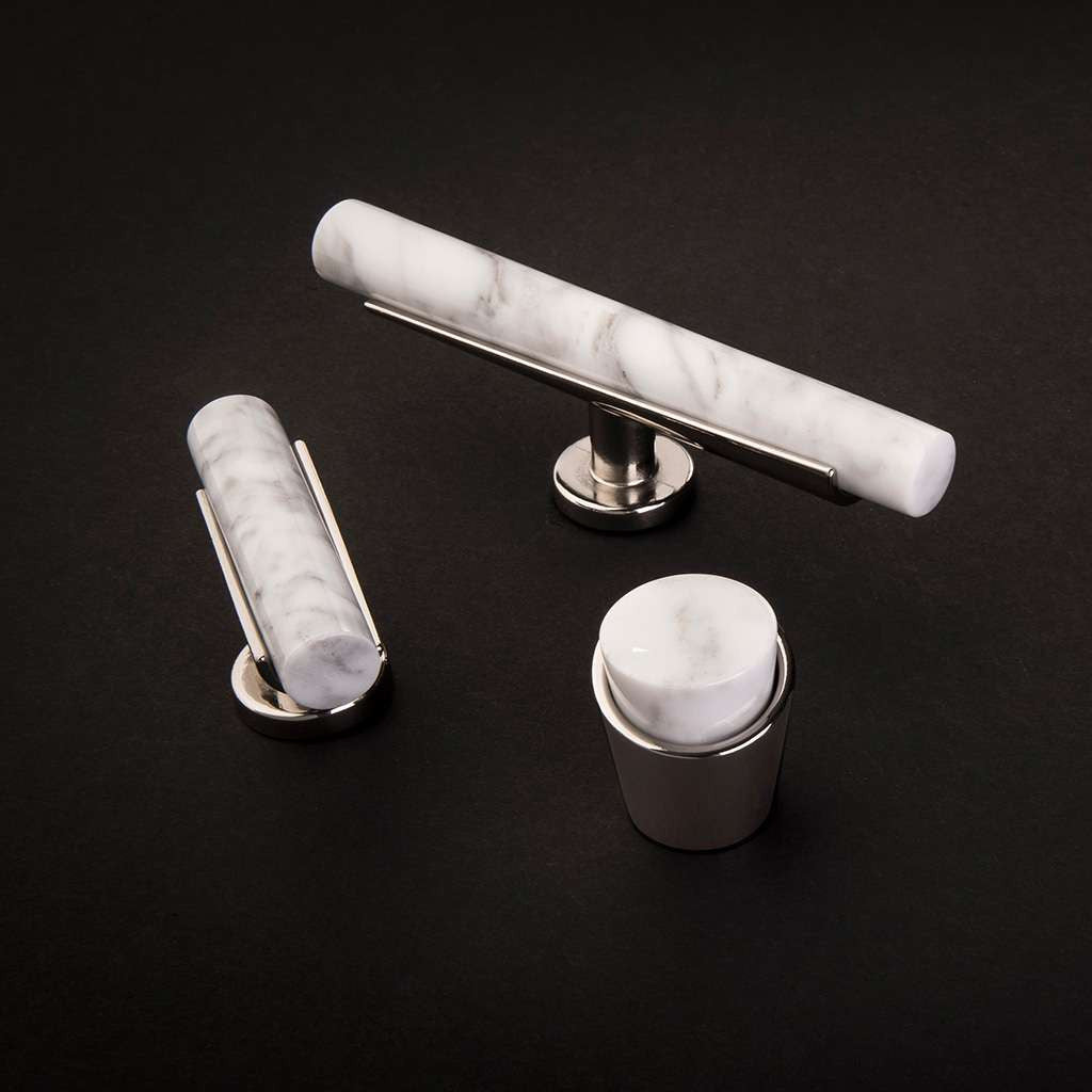 Belwith Keeler Firenze White Marble with Polished Nickel Base Collection