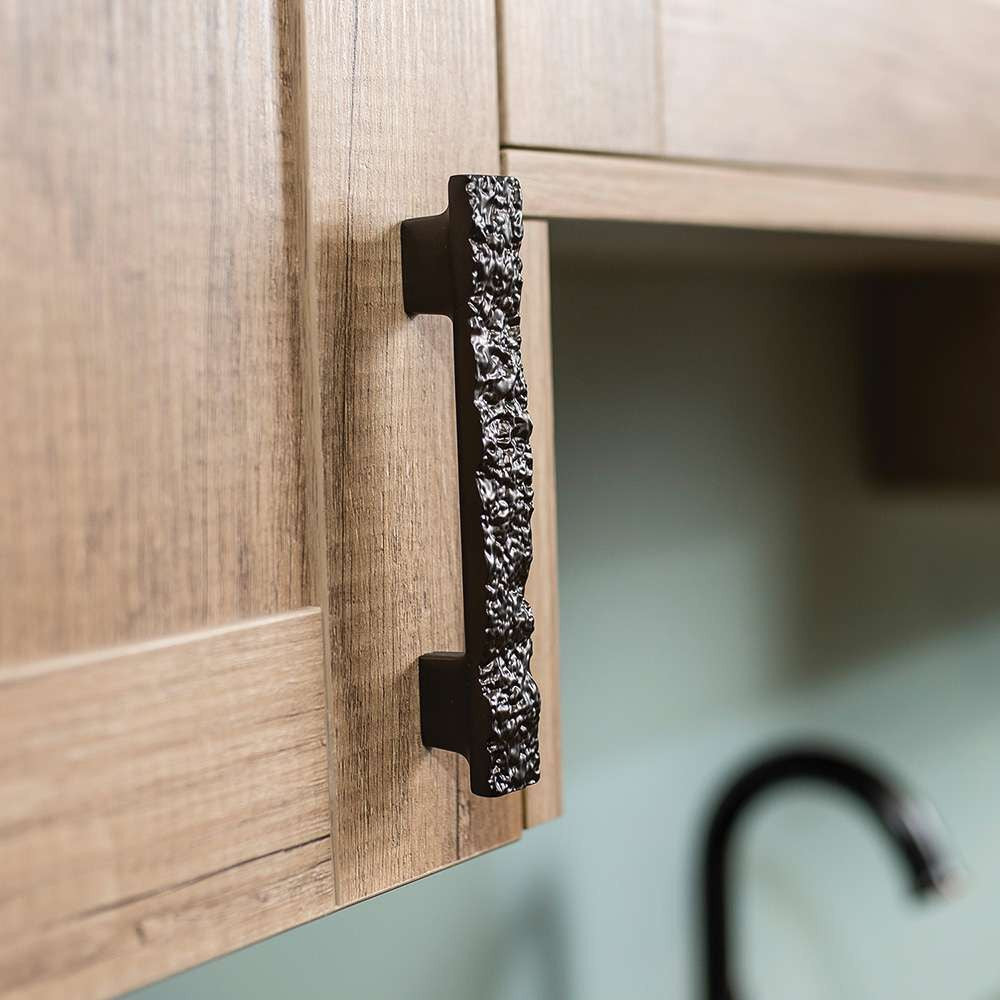 BELWITH-KEELER Sandrine 3-3/4" and 5-1/16" Centers Rectangle Handle Pull in Black Mist B077514-BM on Cabinets