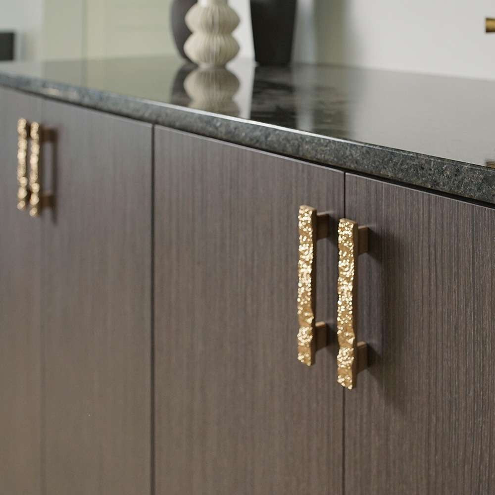 BELWITH-KEELER Sandrine 3-3/4" and 5-1/16" Centers Rectangle Handle Pull in Champagne Bronze B077514-CBZ on Cabinets