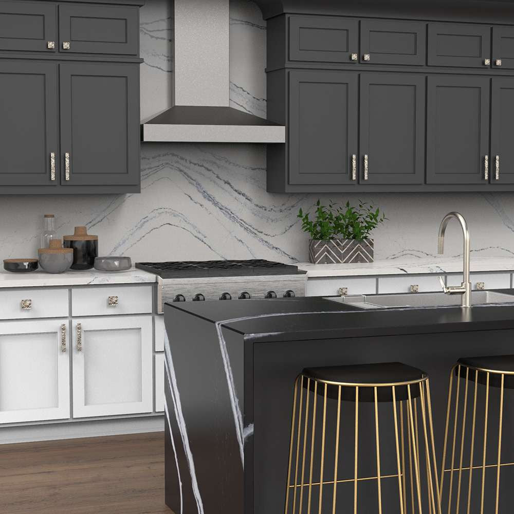 BELWITH-KEELER Sandrine Square Cabinet Knob in Satin Nickel in Kitchen
