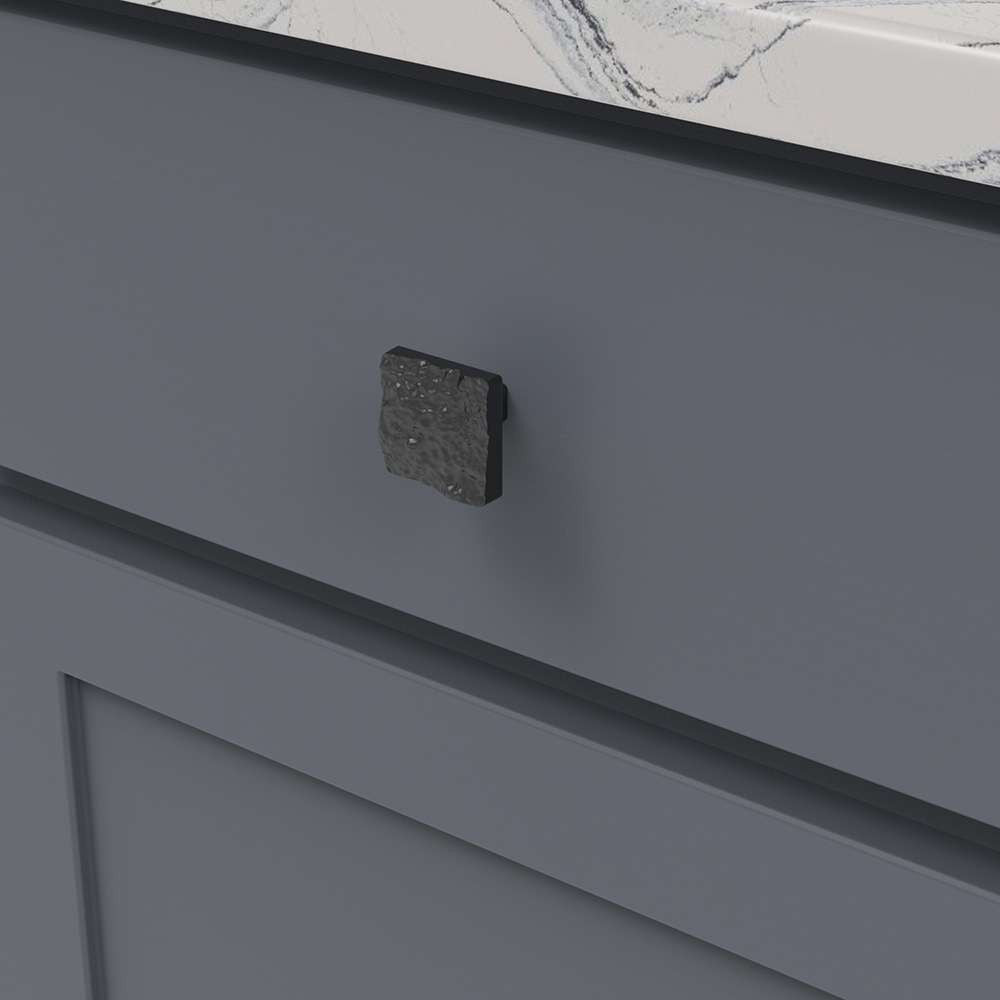 BELWITH-KEELER Sandrine Square Cabinet Knob in Black Mist B077512-BM Mounted