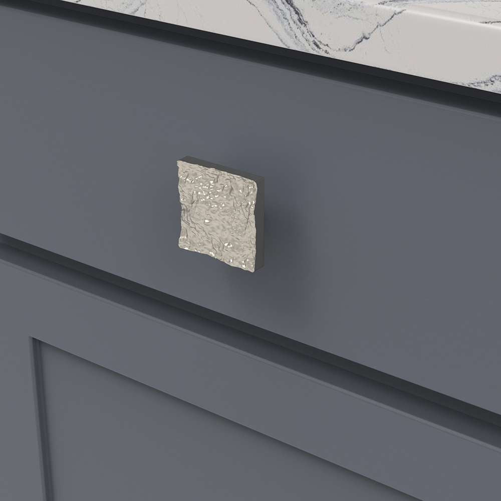 BELWITH-KEELER Sandrine Square Cabinet Knob in Satin Nickel B077513-SN Mounted