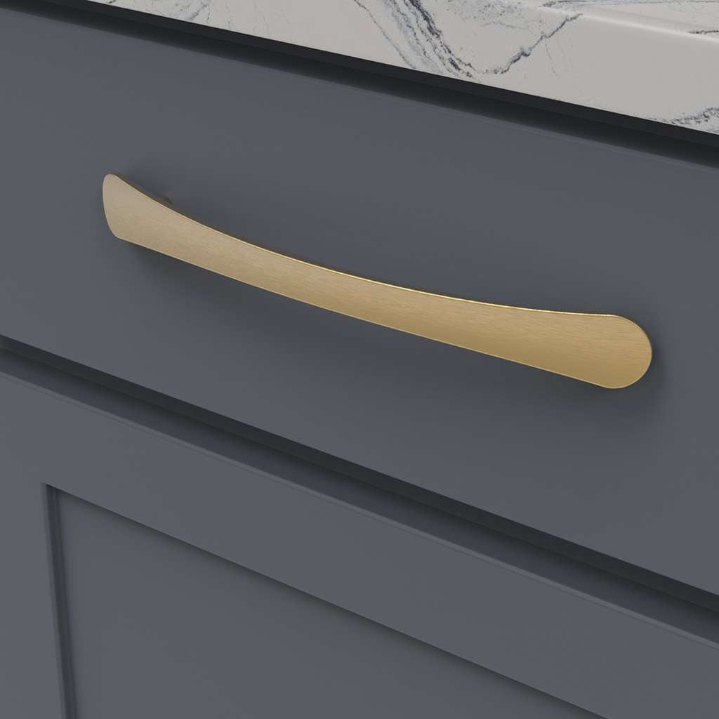 BELWITH-KEELER Vale Curved Handle Pull in Brushed Golden Brass 192mm B076862-BGB Mounted