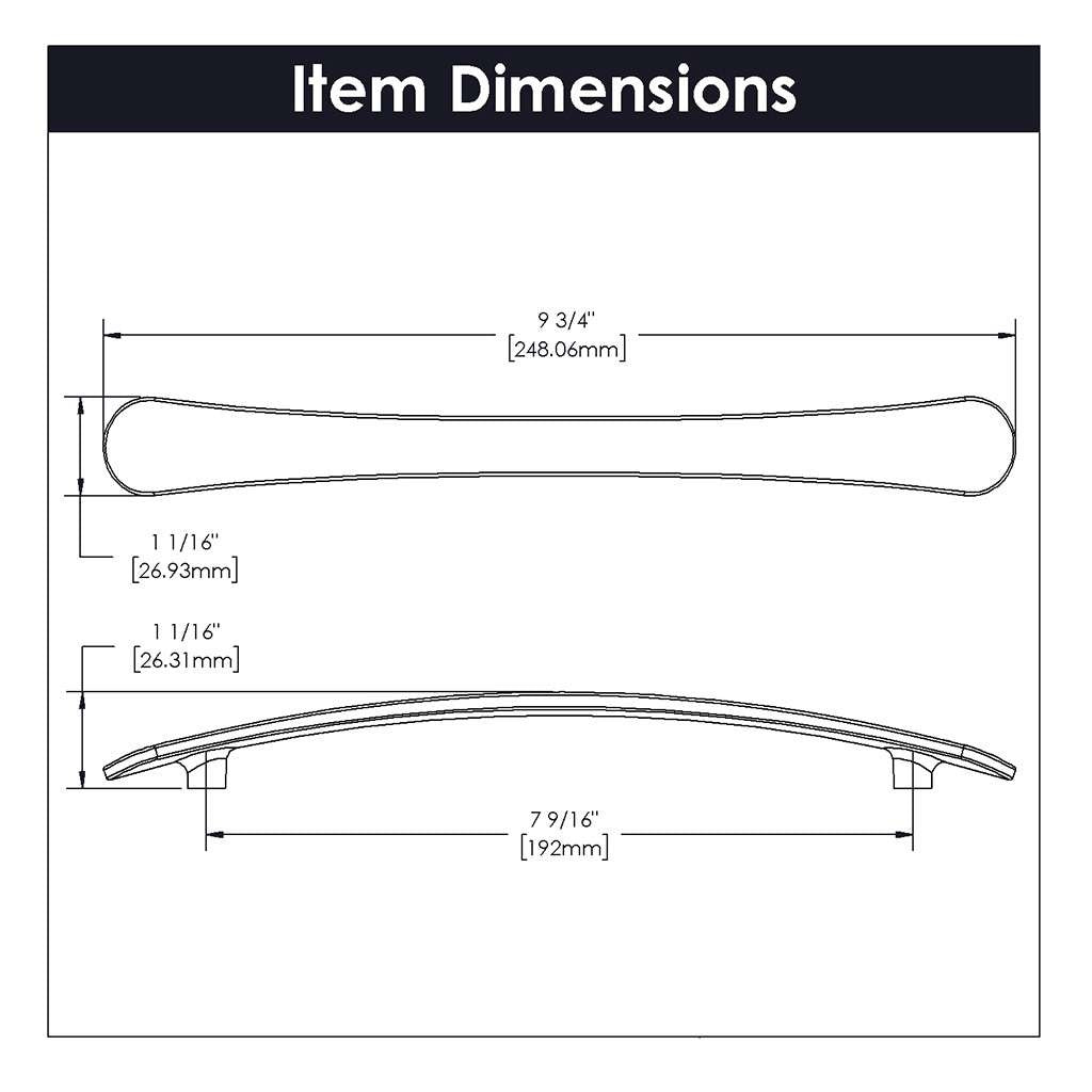 BELWITH-KEELER Vale Curved Handle Pull in Satin Nickel 192mm B076862-SN Specs