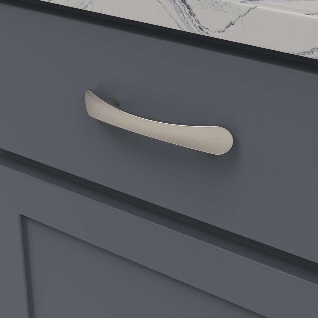 BELWITH-KEELER Vale Curved Handle Pull in Satin Nickel 96mm B076860-SN Mounted