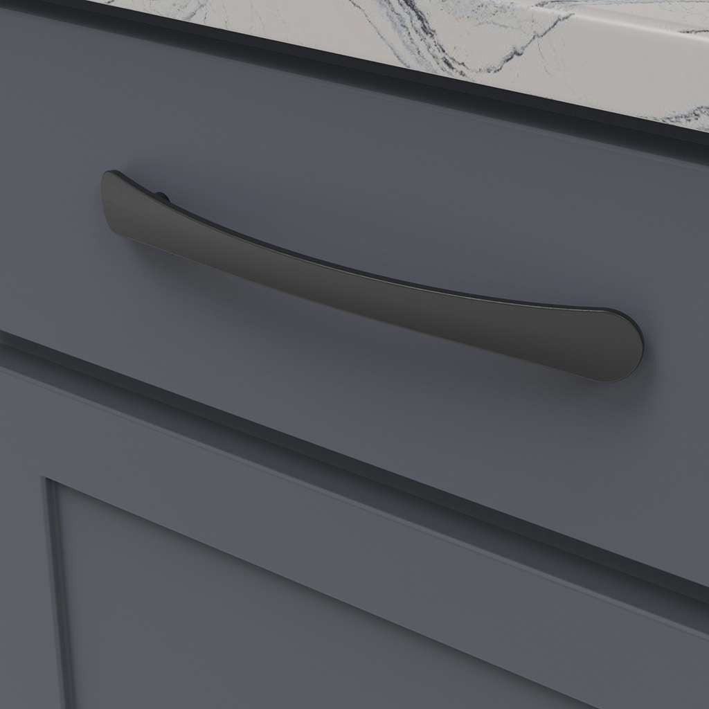 BELWITH-KEELER Vale Curved Handle Pull in Matte Black 192mm B076862-MB Mounted