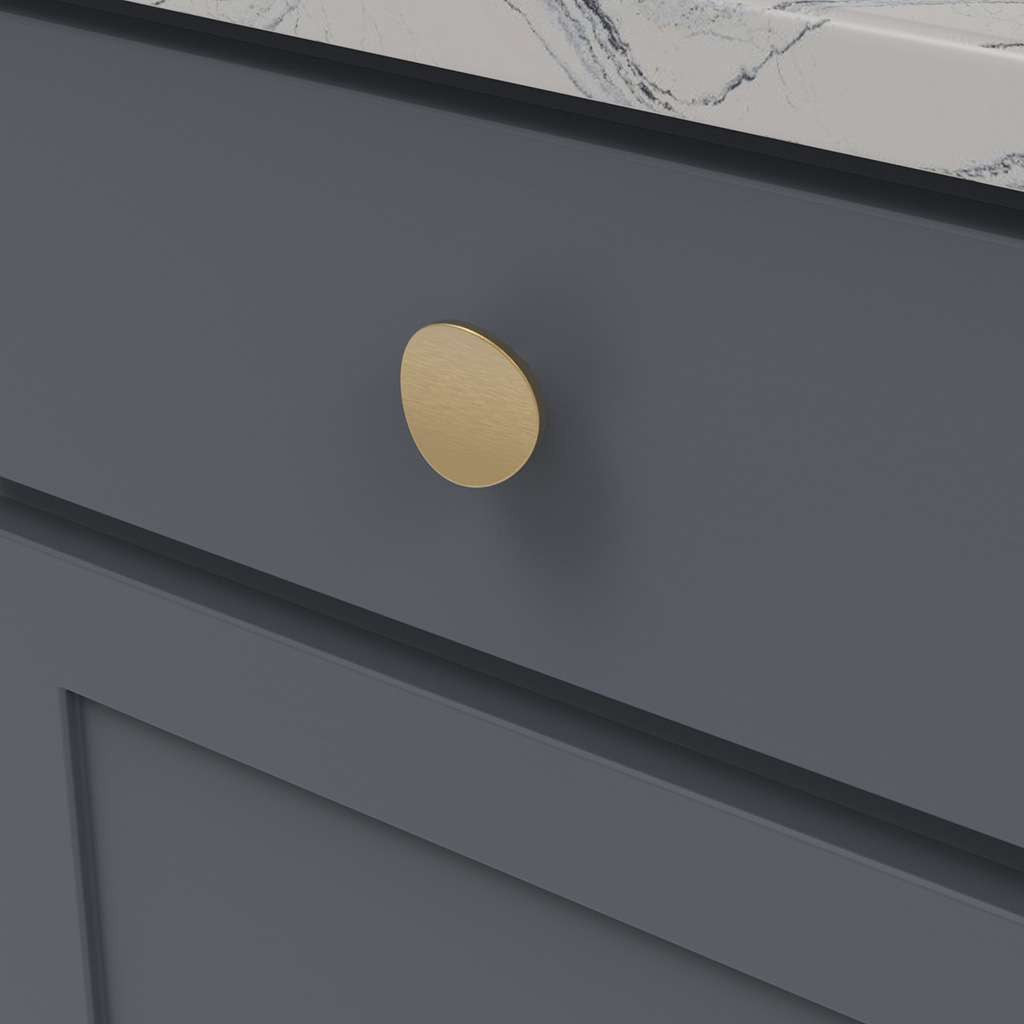 BELWITH-KEELER Vale Round Cabinet Knob in Brushed Golden Brass 1-3/4" Diameter B076526-BGB Mounted