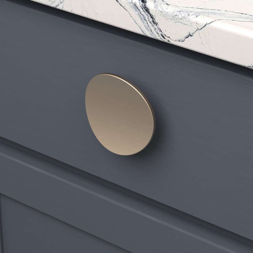BELWITH-KEELER Vale Round Cabinet Knob in Champagne Bronze 3" Diameter B076527-CBZ Mounted