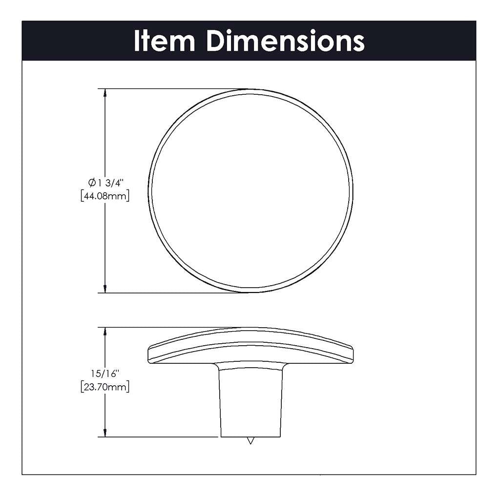 BELWITH-KEELER Vale Round Cabinet Knob in Matte Black 1-3/4" Diameter B076526-MB Specs