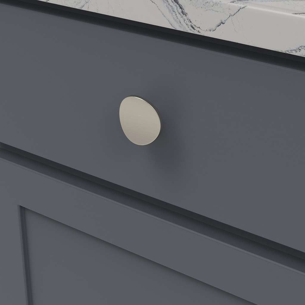 BELWITH-KEELER Vale Round Cabinet Knob in Satin Nickel 1-3/4" Diameter B076526-SN Mounted