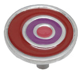 Main View of a Cranberry & Satin Nickel 1-5/8" Round Retro Cabinet Knob from Carol Beach Knobs Fiesta Collection Part Number 1661