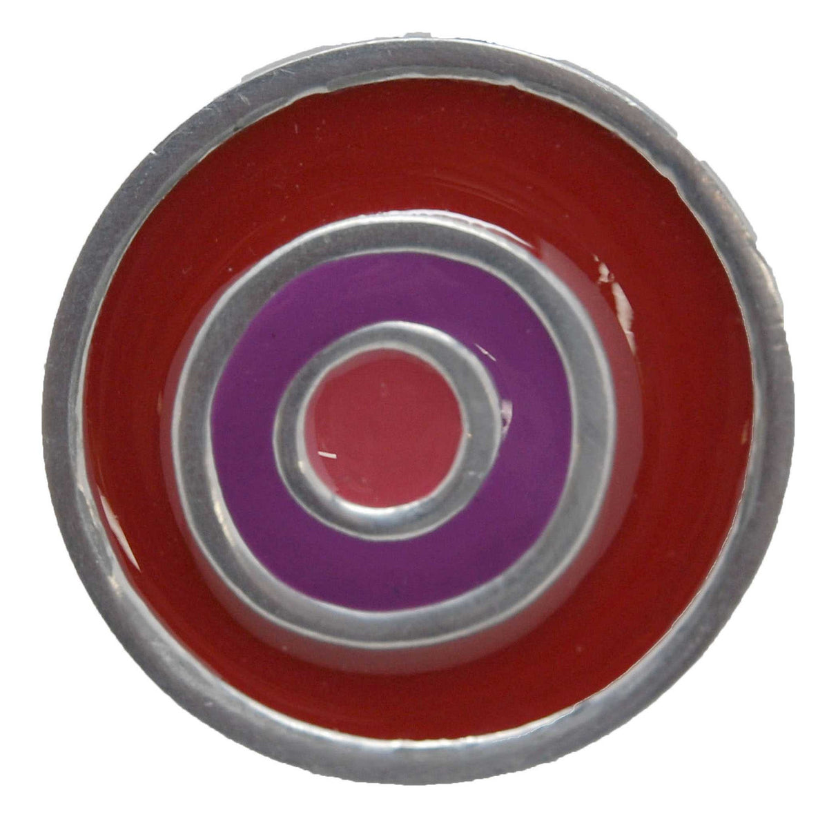 Top View of a Cranberry & Satin Nickel 1-5/8" Round Retro Cabinet Knob from Carol Beach Knobs Fiesta Collection Part Number 1661