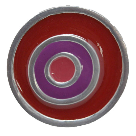 Top View of a Cranberry & Satin Nickel 1-5/8" Round Retro Cabinet Knob from Carol Beach Knobs Fiesta Collection Part Number 1661