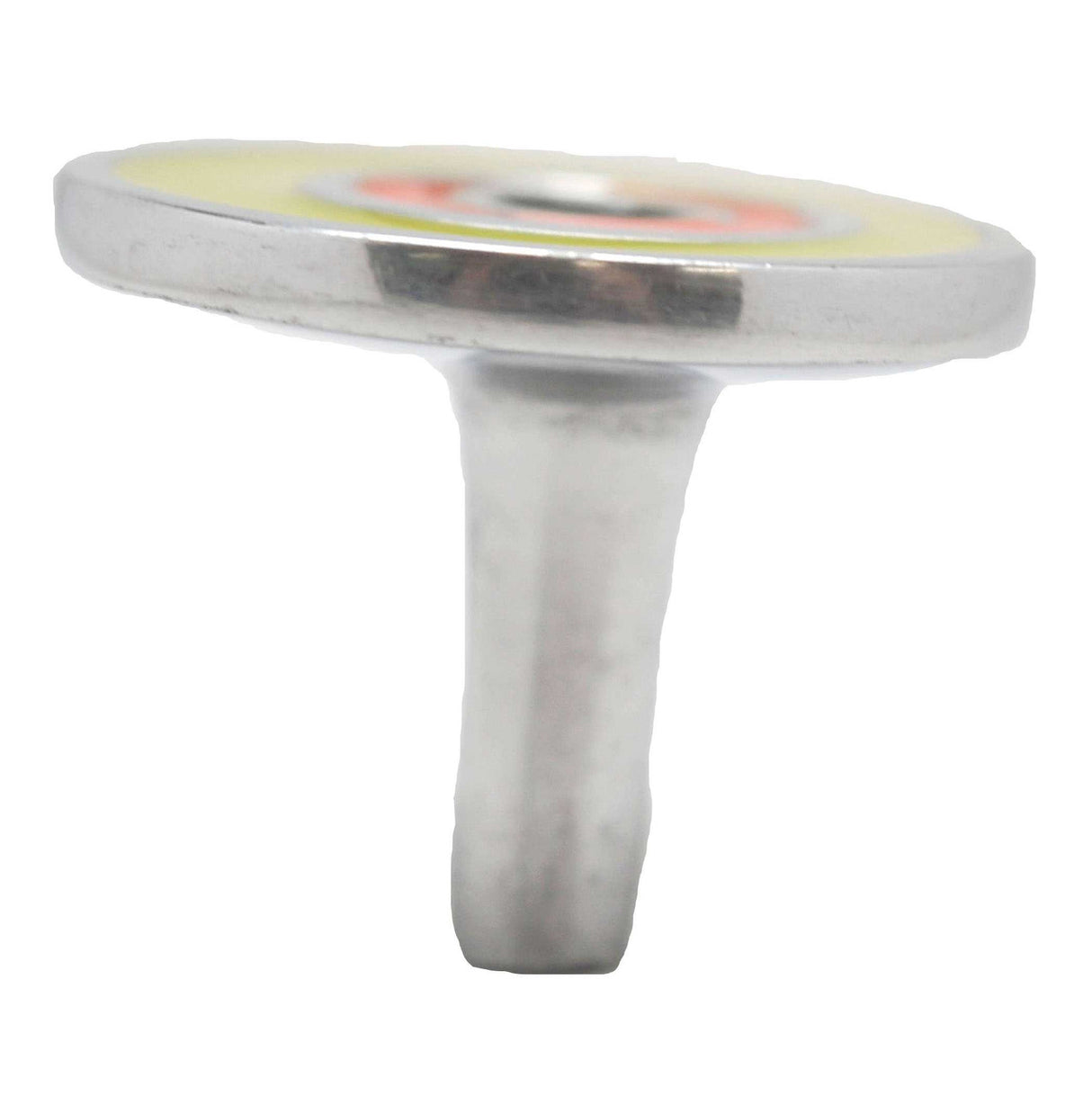 Side View of a Dark Olive and Satin Nickel 1-5/8" Round Retro Cabinet Knob from Carol Beach Knobs Fiesta Collection Part Number 1784