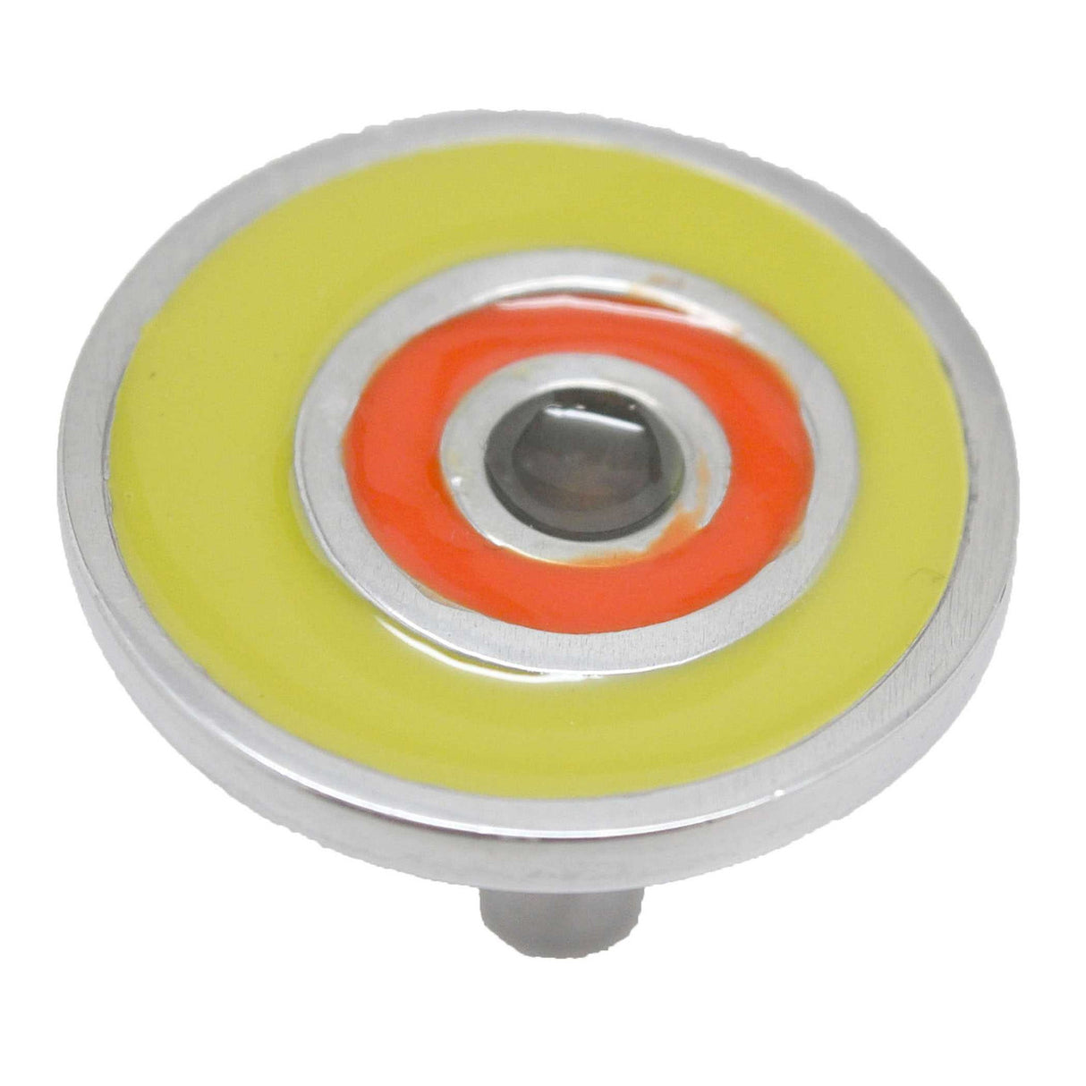 Main View of a Dark Olive and Satin Nickel 1-5/8" Round Retro Cabinet Knob from Carol Beach Knobs Fiesta Collection Part Number 1784