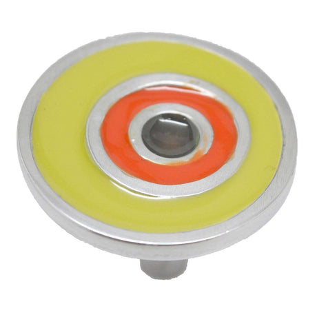 Main View of a Dark Olive and Satin Nickel 1-5/8" Round Retro Cabinet Knob from Carol Beach Knobs Fiesta Collection Part Number 1784