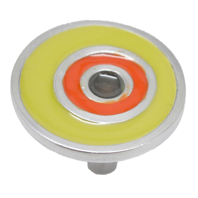 Main View of a Dark Olive and Satin Nickel 1-5/8" Round Retro Cabinet Knob from Carol Beach Knobs Fiesta Collection Part Number 1784