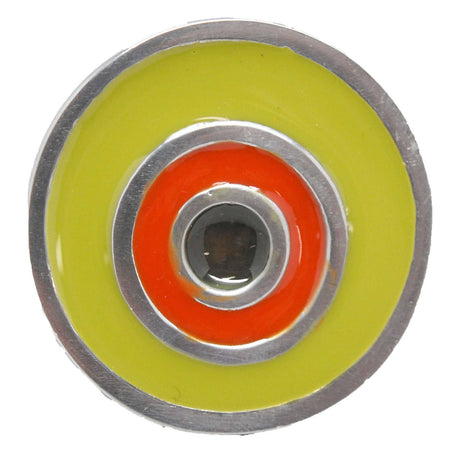 Top View of a Dark Olive and Satin Nickel 1-5/8" Round Retro Cabinet Knob from Carol Beach Knobs Fiesta Collection Part Number 1784