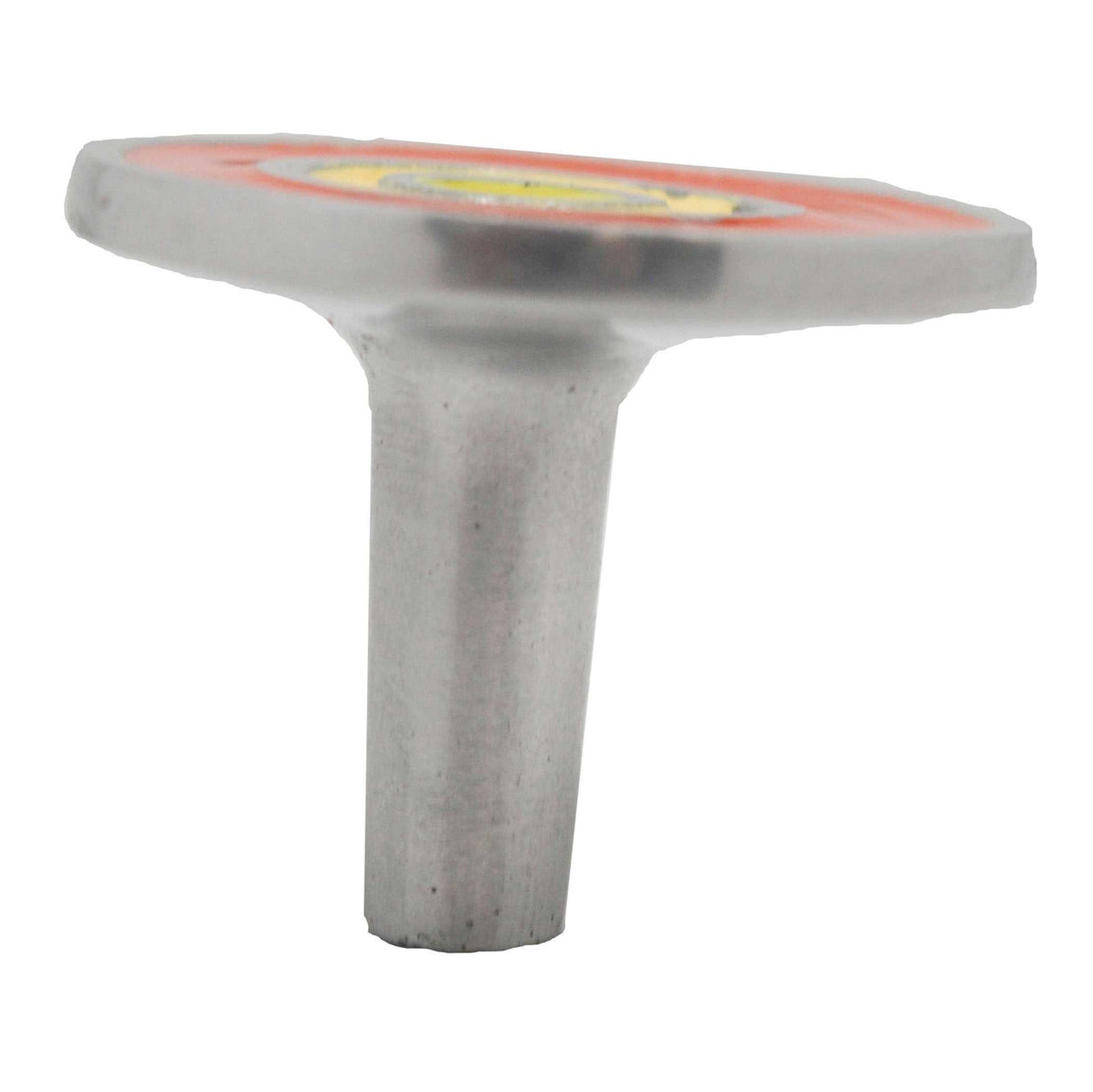 Side View of a Pumpkin and Satin Nickel 1-5/8" Round Retro Cabinet Knob from Carol Beach Knobs Fiesta Collection Part Number 1050