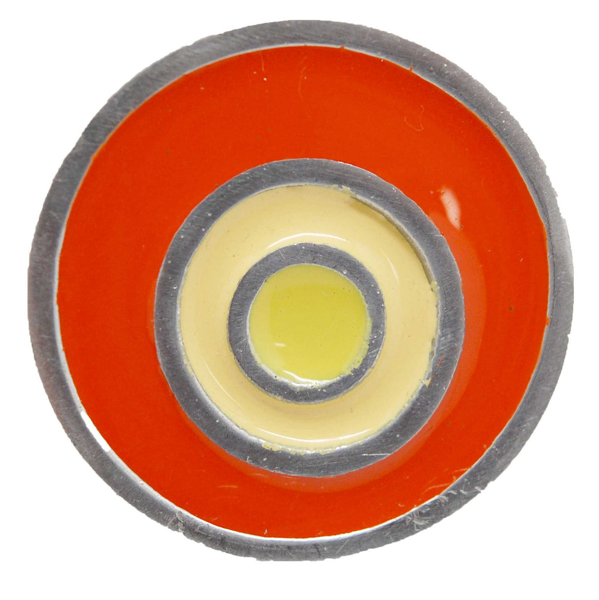 Top View of a Pumpkin and Satin Nickel 1-5/8" Round Retro Cabinet Knob from Carol Beach Knobs Fiesta Collection Part Number 1050