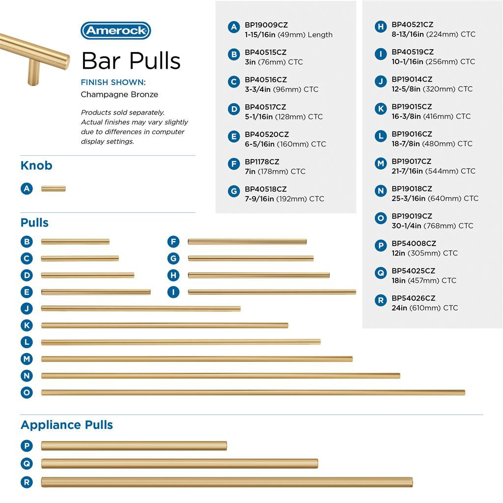 AMEROCK Bar Pulls Cabinet Handle in Champagne Bronze