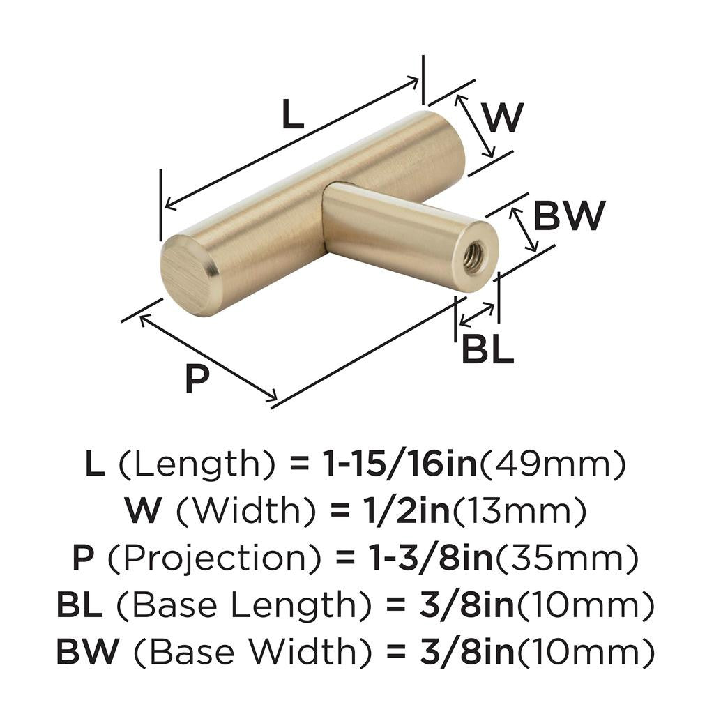 AMEROCK Bar Pulls 1-15/16" Length Cabinet T-Knob in Champagne Bronze BP19009CZ