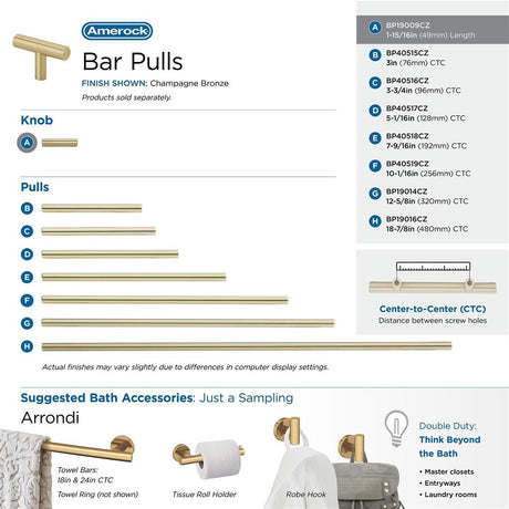 AMEROCK Bar Pulls 1-15/16" Length Cabinet T-Knob in Champagne Bronze BP19009CZ