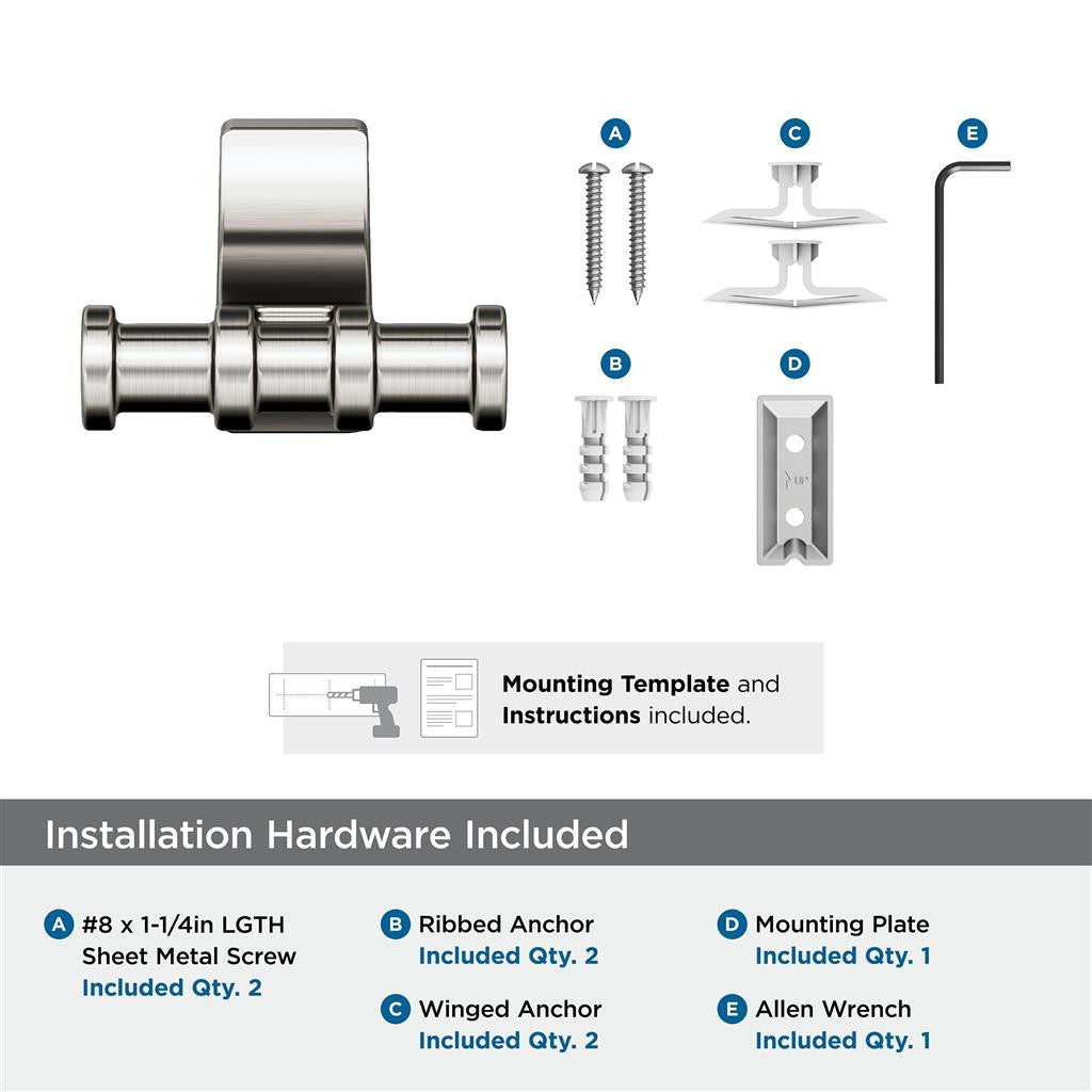 Brushed Nickel Double Bathroom Hook from Amerock's Davenport Collection BH36050G10 Hardware