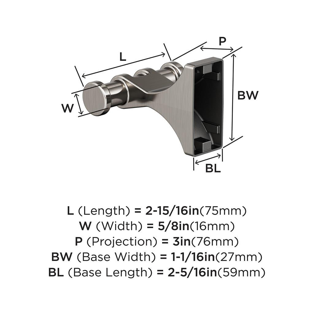 Brushed Nickel Double Bathroom Hook from Amerock's Davenport Collection BH36050G10 Specs