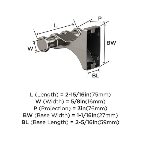 Brushed Nickel Double Bathroom Hook from Amerock's Davenport Collection BH36050G10 Specs