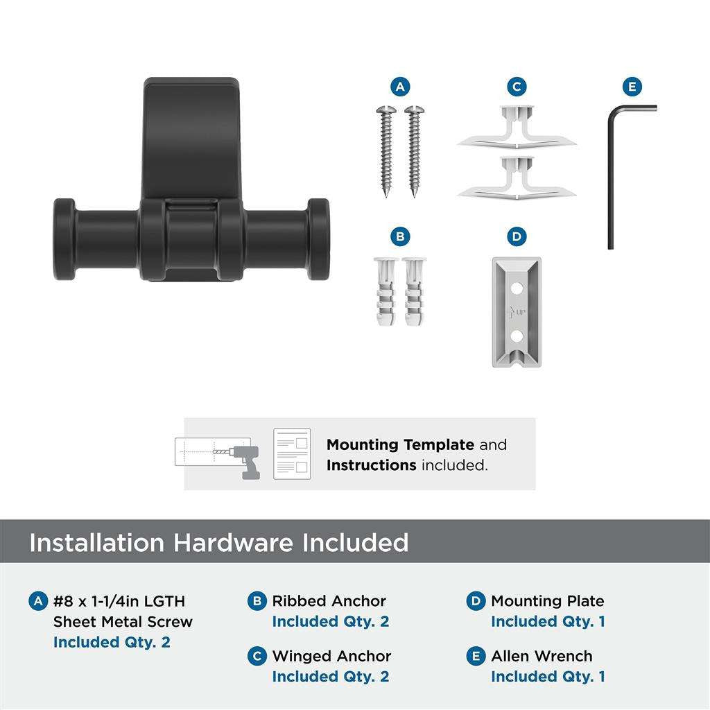 Matte Black Double Bathroom Hook from Amerock's Davenport Collection BH36050MB Hardware