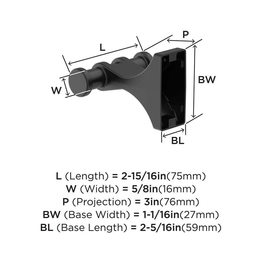 Matte Black Double Bathroom Hook from Amerock's Davenport Collection BH36050MB Specs