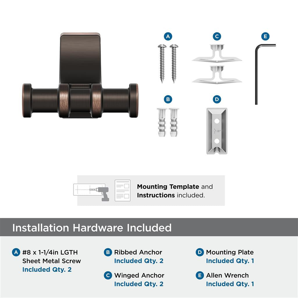 Oil Rubbed Bronze Double Bathroom Hook from Amerock's Davenport Collection BH36050ORB Hardware