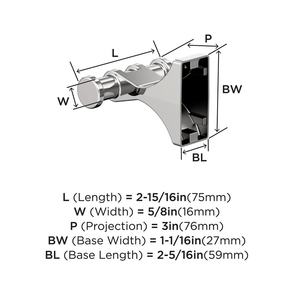 Polished Chrome Double Bathroom Hook from Amerock's Davenport Collection BH3605026 Specs
