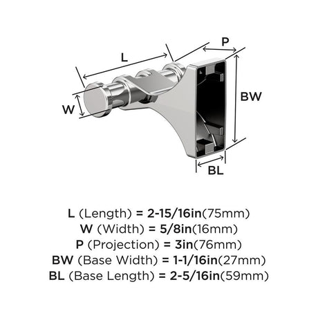 Polished Chrome Double Bathroom Hook from Amerock's Davenport Collection BH3605026 Specs