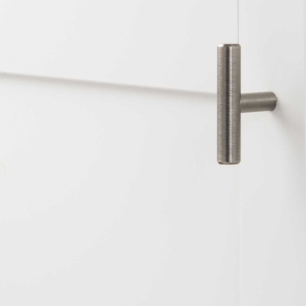 Cabinet View of a Brushed Black Nickel 2-3/8" Knob Bar Cabinet Pull from Hickory Hardware Part Number HH075591-BBLN