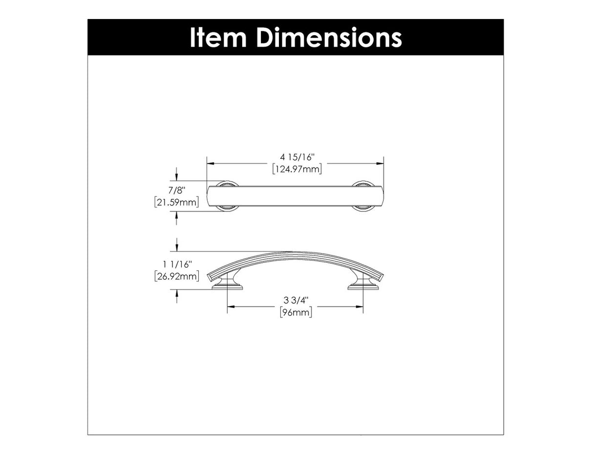 HICKORY American Diner 3-3/4" Center to Center Handle Cabinet Pull - Matte Black P2141-MB