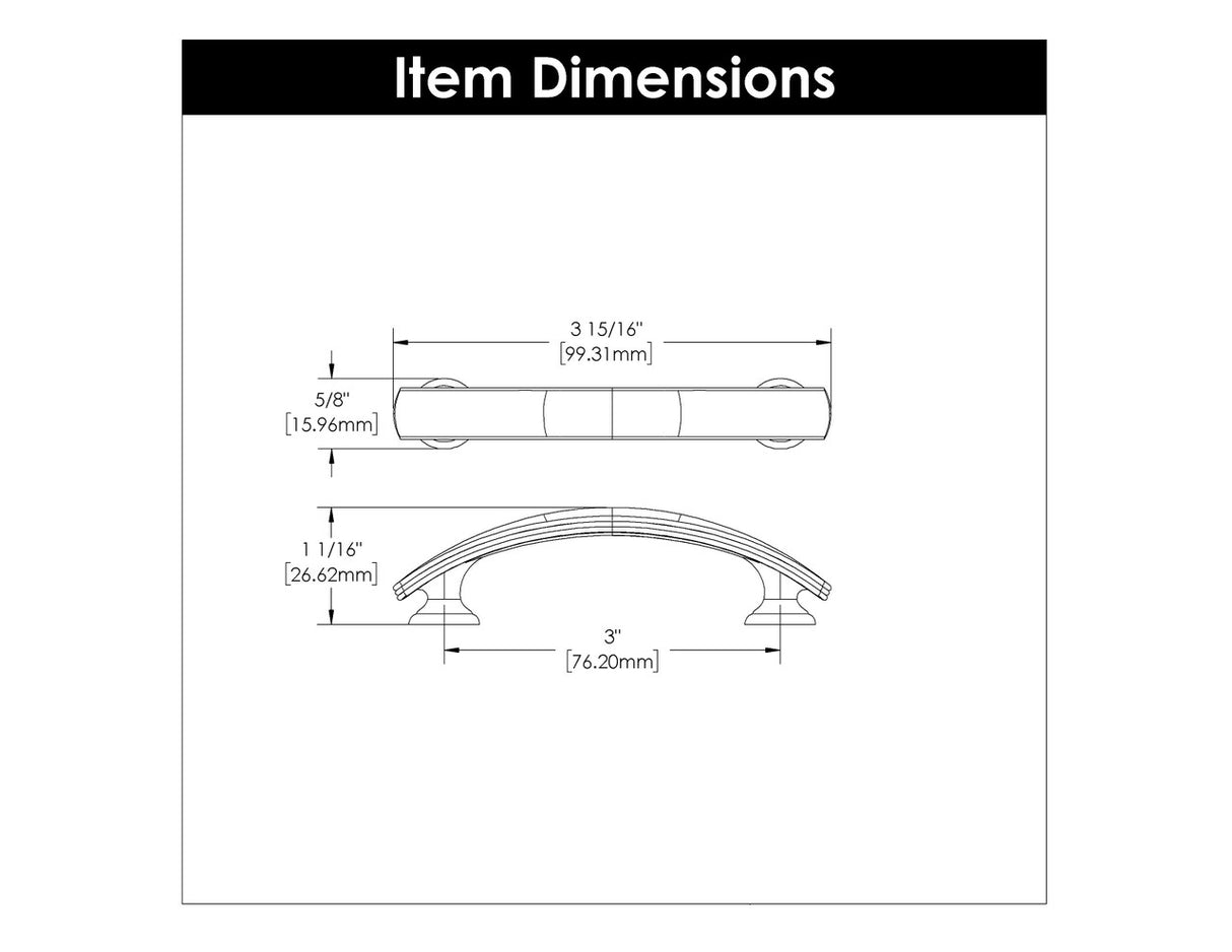 HICKORY American Diner 3" Center to Center Handle Cabinet Pull - Matte Black P2143-MB