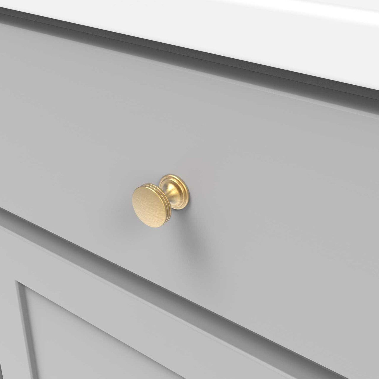 Drawer View of a Brushed Golden Brass 1" Round Cabinet Knob from Hickory Hardware's American Diner Collection P2140-BGB