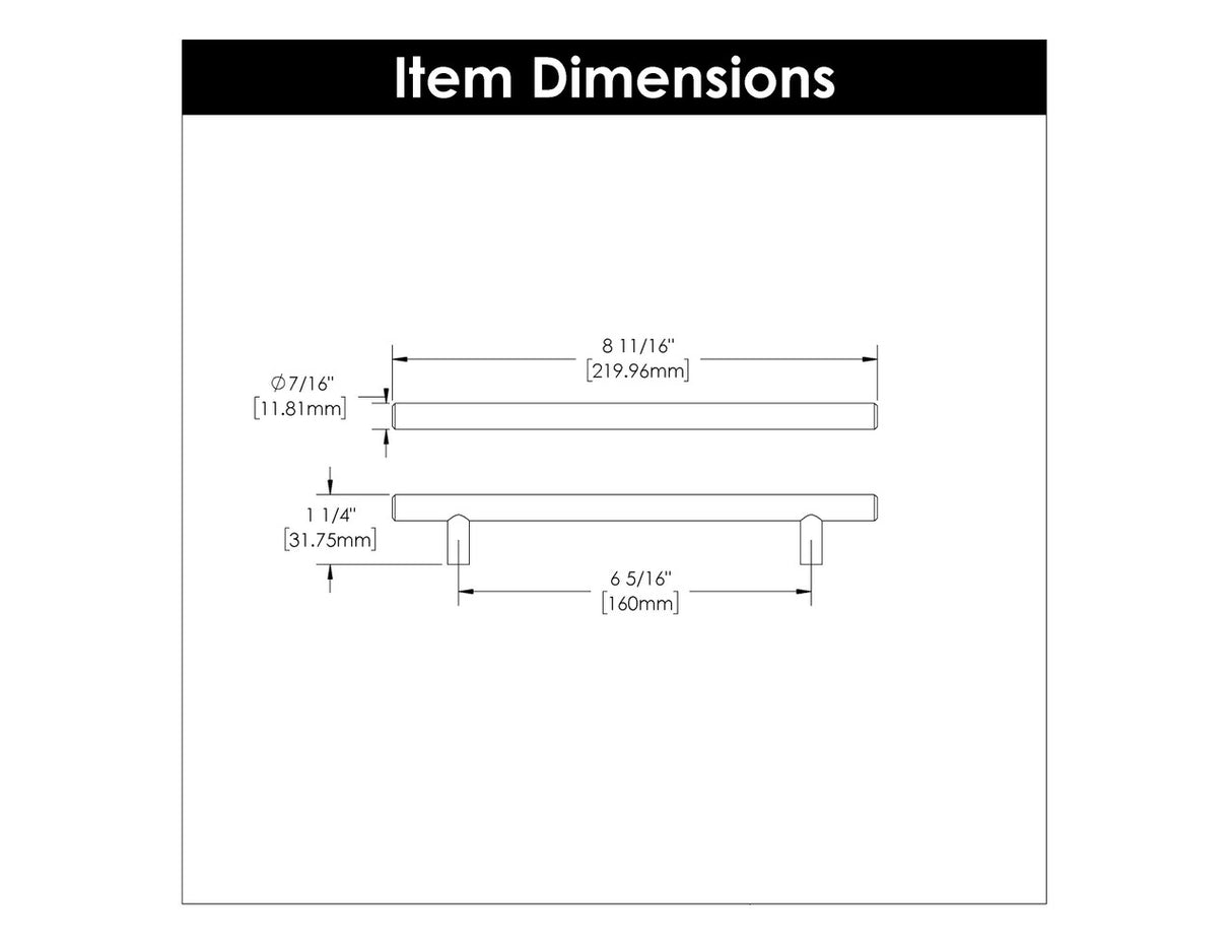 HICKORY Bar Pulls 6-5/16" Bar Cabinet Pull - Matte Black HH075596-MB