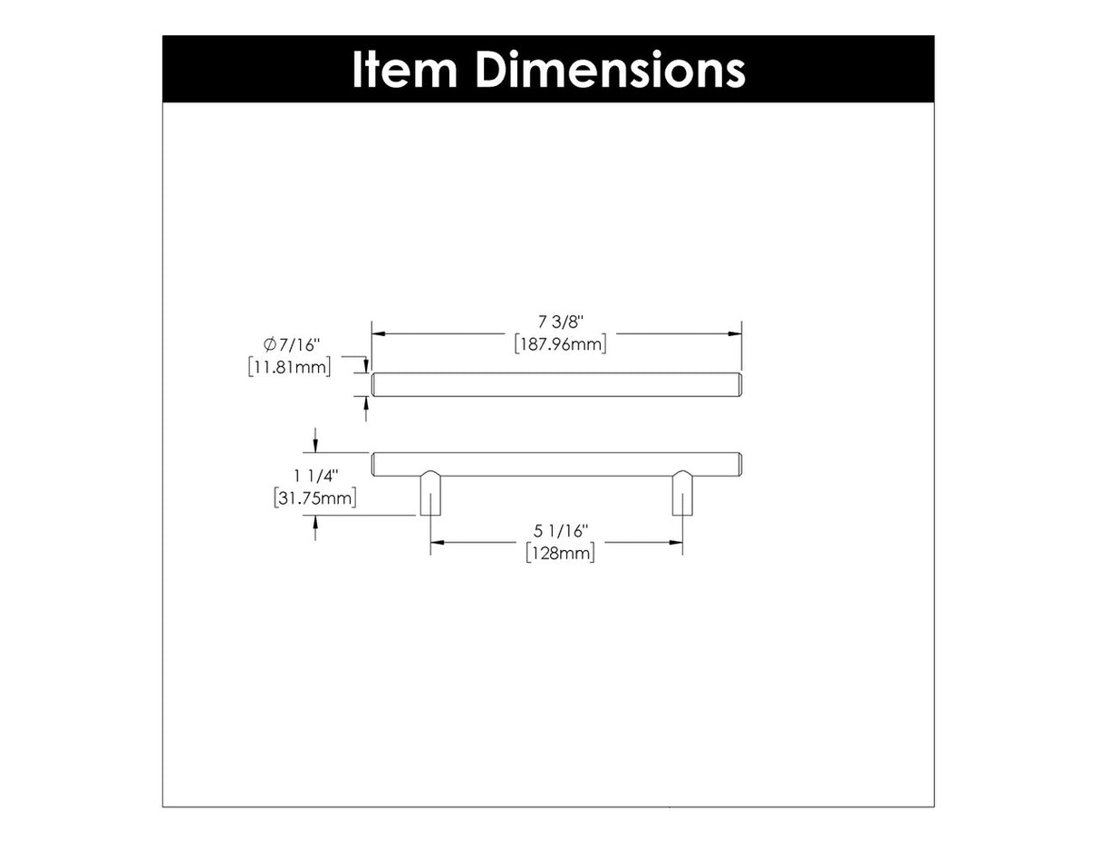 HICKORY Bar Pulls 5-1/16" Bar Cabinet Pull - Matte Black HH075595-MB