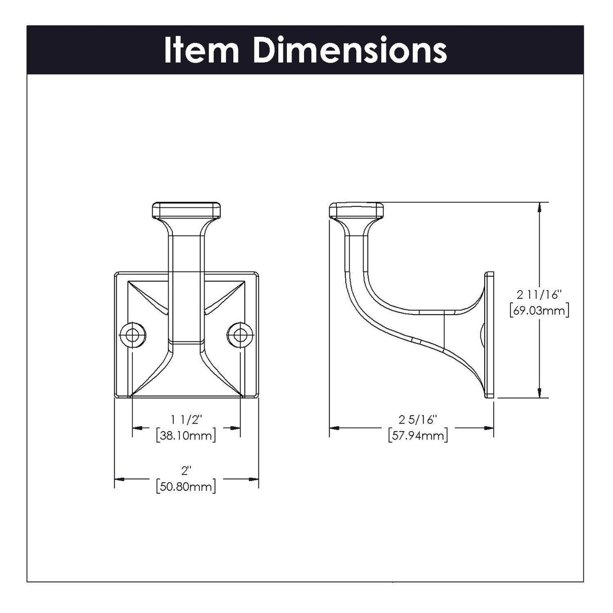 HICKORY Forge 2-3/4" Center to Center Wall Hook - Black Iron S077190-BI