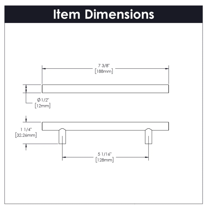 HICKORY Heritage Designs 5-1/16" Center to Center Hollow Bar Cabinet Pull - Satin Nickel R077745SNX