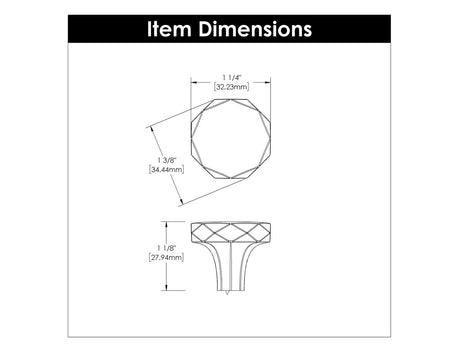 Dimensions of a Matte Black 1-1/4" Geometric Cabinet Knob from Hickory Hardware's Karat Collection H077839-MB