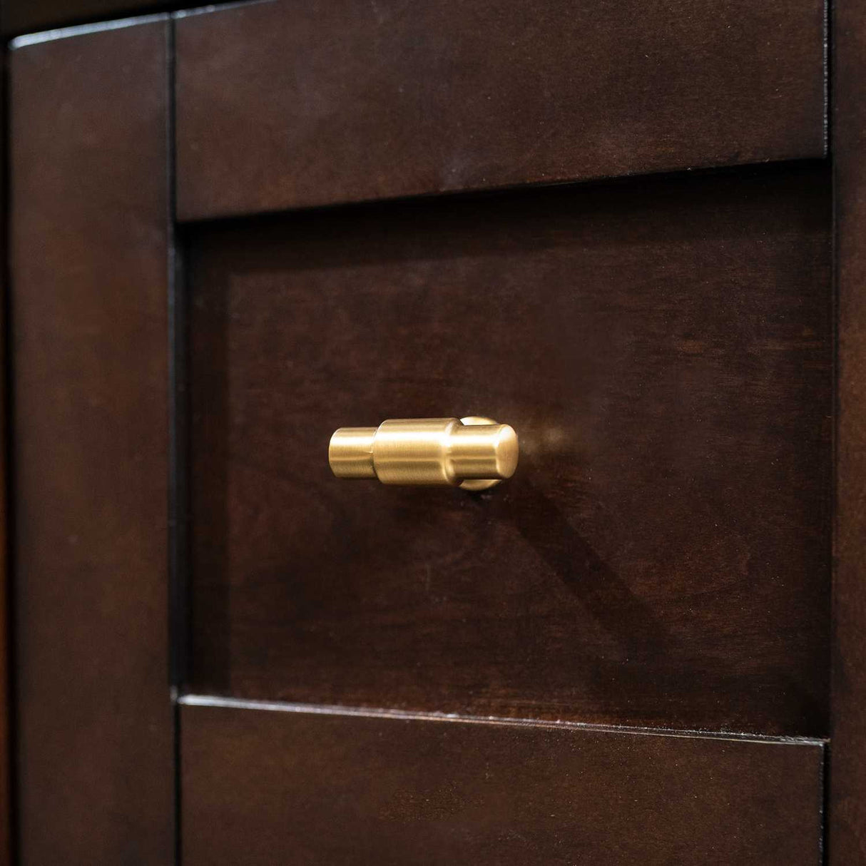Cabinet View of a Brushed Golden Brass 1-5/8" Knob Bar Cabinet Pull from Hickory Hardware's Piper Collection H077850-BGB